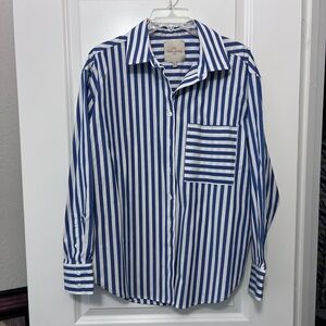 Blue and White Striped Women’s Button-Up Blouse